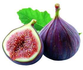 figs: ripe purple figs with red interior and green leaf