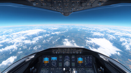 Cockpit instruments chaos in aviation equipment aircraft interior aerial view high altitude