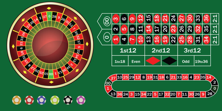 Guide to Roulette Wheel and its Betting Layout Casino roulette table. Vector gamble game background 