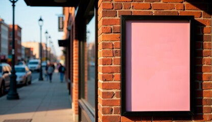 Outdoor flyer display mockup on a brick wall, urban marketing concept