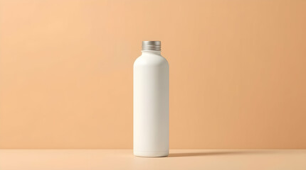 White plastic cosmetic bottle on white background for beauty and hygiene product packaging