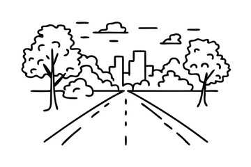 Fototapeta premium Hazy morning on the road. line art flat vector illustration
