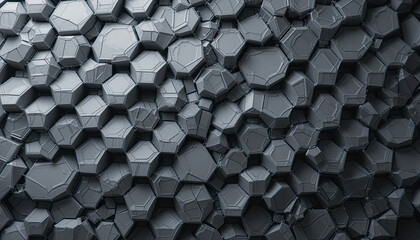 Futuristic Dark Hexagonal 3D Surface with Layered Geometric Structure, Creating a Modern and High-Tech Abstract Pattern, Perfect for Sci-Fi, Gaming, and Digital Design