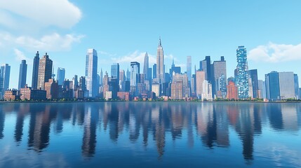Fototapeta premium Iconic modern skyline reflection over calm waters high resolution picture