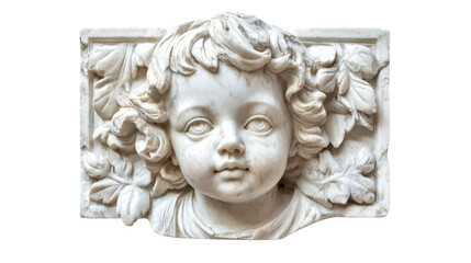 Fototapeta premium Marble Cherub Sculpture: A Timeless Piece of Art. Captivating Details, Classic Design, and Ornamental Beauty in this Antique Stone Relief.