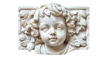 Marble Cherub Sculpture: A Timeless Piece of Art. Captivating Details, Classic Design, and Ornamental Beauty in this Antique Stone Relief.