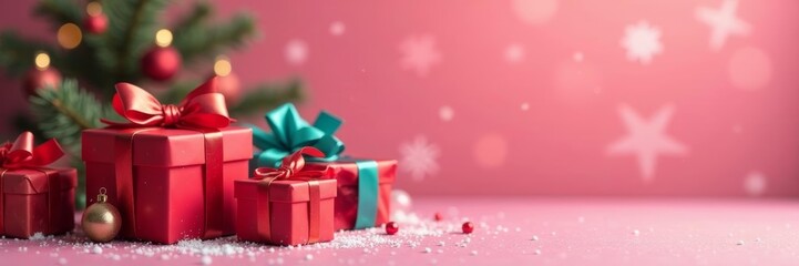 Colorful gift boxes and shiny ribbons for Christmas, ribbon, colorful, present