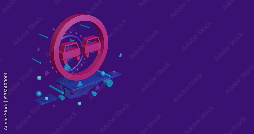Aufkleber pink no overtaking sign on a pedestal of abstract geometric shapes floating in the air. abstract con