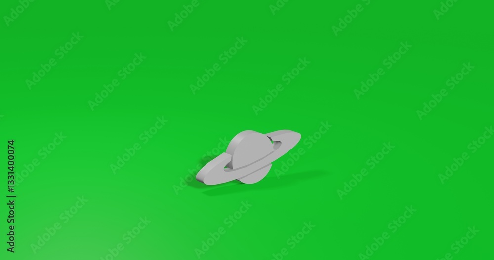 Poster isolated realistic white saturn symbol front view with shadow. 3d illustration on green chroma key b