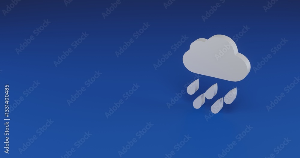 Poster isolated realistic white rain symbol with shadow. located on the right side of the scene. 3d illustr