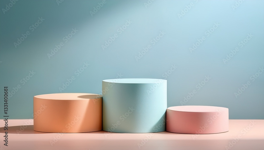 Poster three step of pastel color product display on modern background with blank showcase for showing. emp