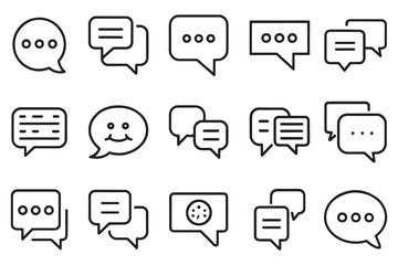  Bubble speech icon set editable stroke outline isolated flat vector illustration on white background