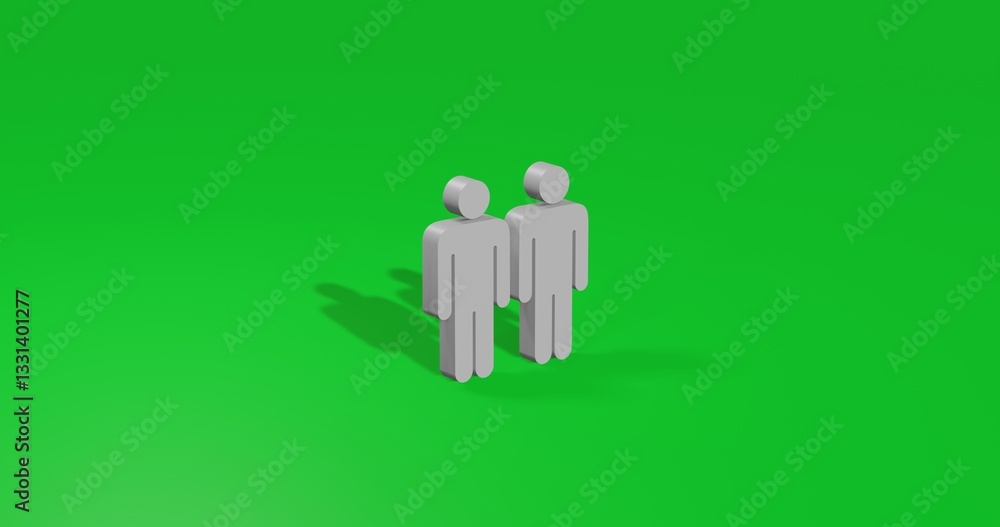 Poster isolated realistic white man with man symbol front view with shadow. 3d illustration on green chroma