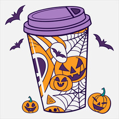 Cartoon Halloween pumpkin in a glass jar drink