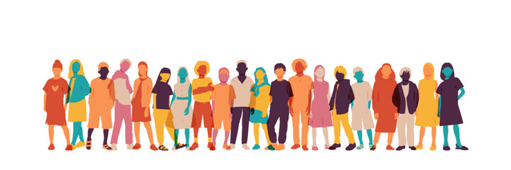 Fototapeta premium Children of different ethnicities stand side by side together. 