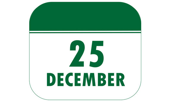 25 DEC - Green colored daily date of Dec art illustration