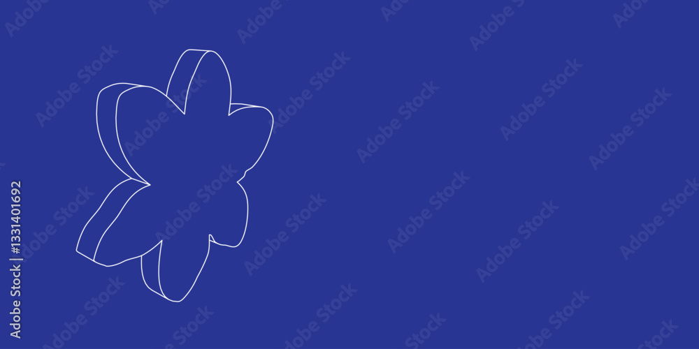 Poster the outline of a large narcissus flower made of white lines on the left. 3d view of the object in pe