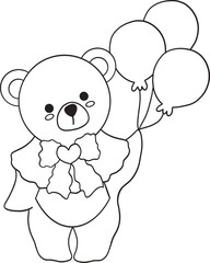 Cute Bear with Coquette Bow Outline perfect for coloring pages, nursery art, designed for illustrations, decor, and vector art