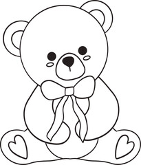 Cute Bear with Coquette Bow Outline perfect for coloring pages, nursery art, designed for illustrations, decor, and vector art