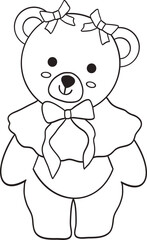 Cute Bear with Coquette Bow Outline perfect for coloring pages, nursery art, designed for illustrations, decor, and vector art