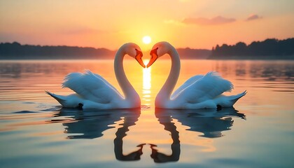 Fototapeta premium Swan Love at Sunset