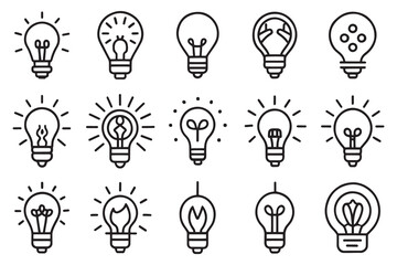 light bulb symbolizing an idea icon set editable stroke outline isolated flat vector illustration on white background
