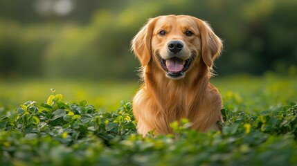 Golden Retriever in Lush Green Field