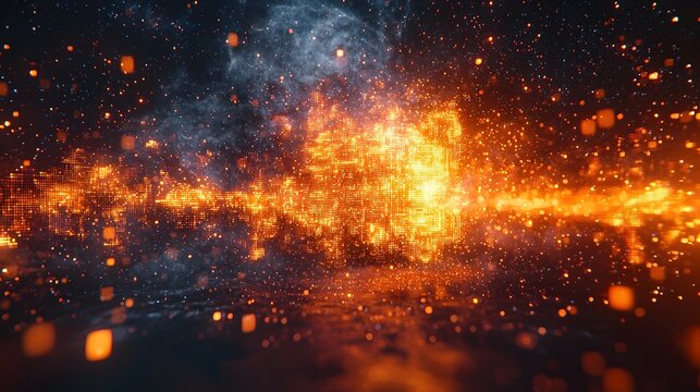 Explosive Digital Pixel Blast in Glowing Abstract Grid Pattern