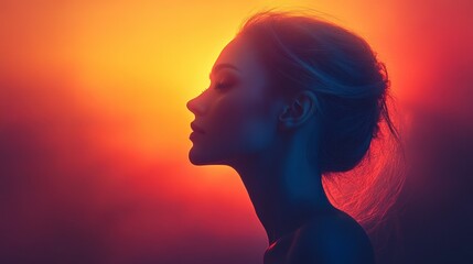 Profile portrait, vibrant sunset hues