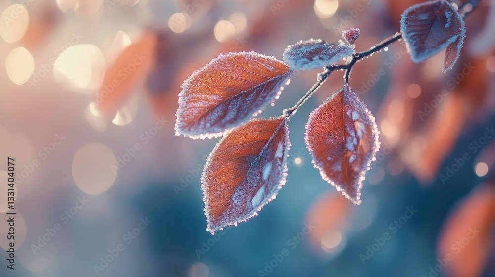 Poster mesmerizing frosted leaves in soft focus with beautiful bokeh
