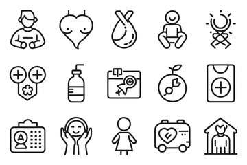Fototapeta premium Pregnancy related editable stroke outline icon set flat vector illustration