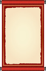 Chinese Traditional Scroll, Elegant Oriental Banner with Classic Patterns, suitable for various Oriental and Chinese-style designs, as well as festivals and celebrations.