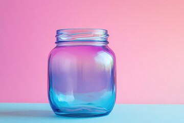 A clear and colorful glass jar is placed on a surface