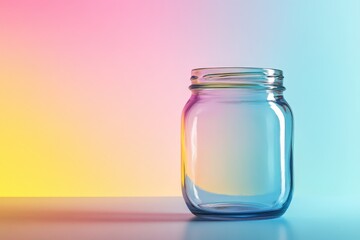 A clear empty glass jar with colorful gradient background