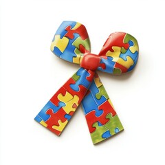 Ribbon inside a puzzle piece isolated on white background