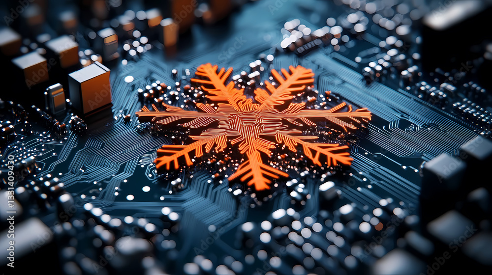 Poster close-up of circuit board with snowflake
