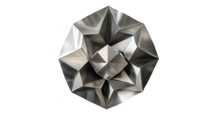 Geometric Metal Sculpture: A Symphony of Silver Facets in Modern Design, Abstract Art Texture, Polished Steel Precision, and Industrial Ornamentation.