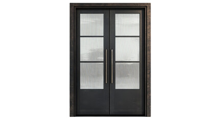 Elegant Double Doors: A Modern Architectural Statement with Glass Panels and Sleek Metal Frame, Perfect for Contemporary Homes and Buildings
