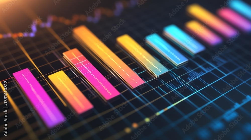 Leinwandbilder a d bar graph with bright, metallic bars showing financial data in a minimalist setting, with a mode