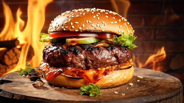 Saftiger Burger mit geschmolzenem K&auml;se und knackigen Zutaten