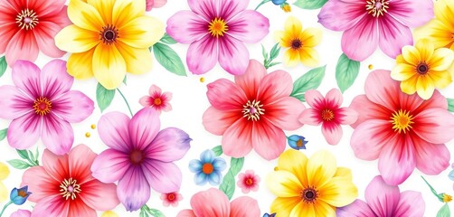Fototapeta premium Delicate watercolor & pastel spring flower seamless pattern on white background, subtle, vivid