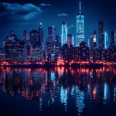 Obraz premium Illuminated towers in a vibrant neon urban cityscape high resolution picture