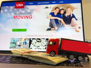Logistics, and delivery service - Truck on a laptop keyboard. Shopping service on The online web and offers home delivery. 