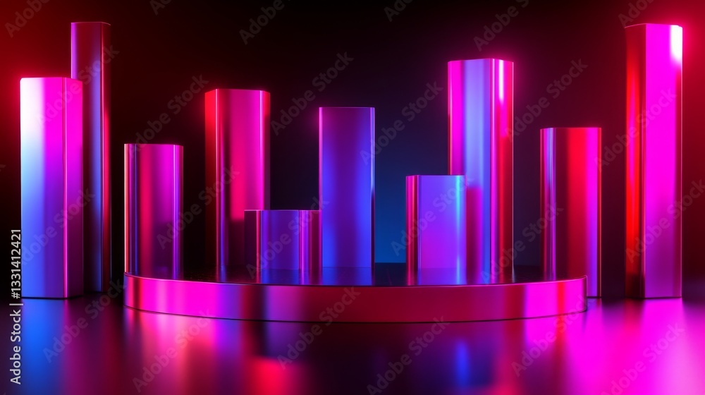 Aufkleber A close-up of a high-tech D bar chart, featuring glossy bars in different heights and glowing accents on a sleek, modern surface.