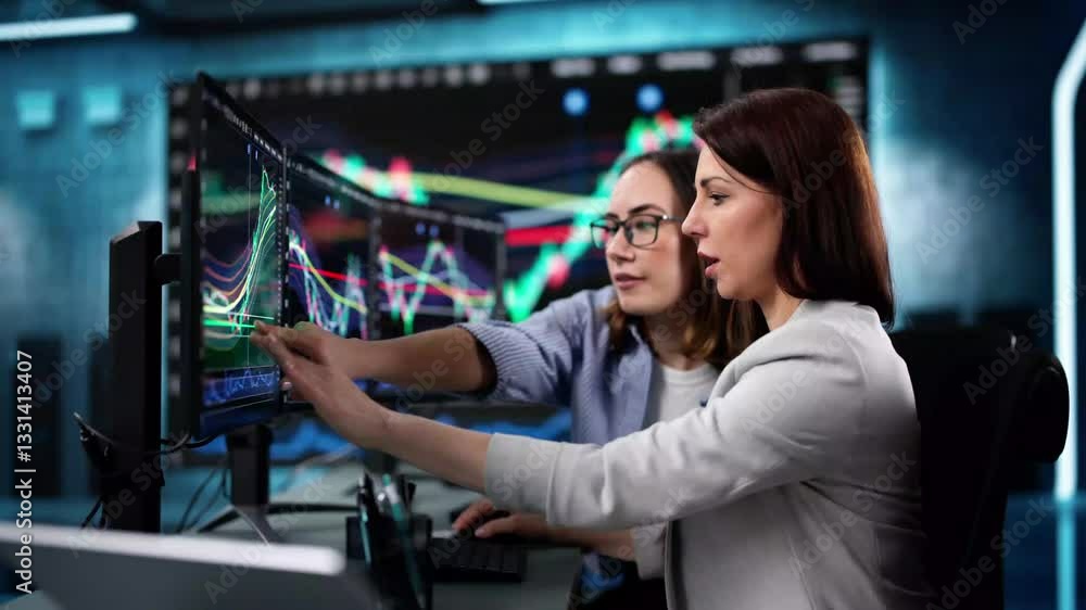 Aufkleber Financial Workers Analyzing Data Displayed On Computer Screens At Desk