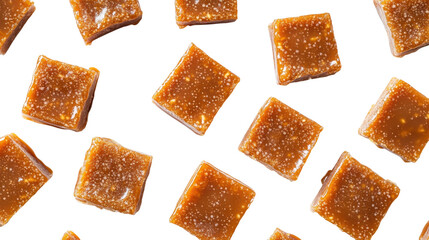 A Delectable Dance of Caramel Cubes: A Sweet Symphony of Flavor, Texture, and Culinary Artistry in Brown Tones on a Black Canvas