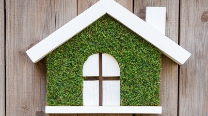 Green Eco Friendly House Model on Wooden Background