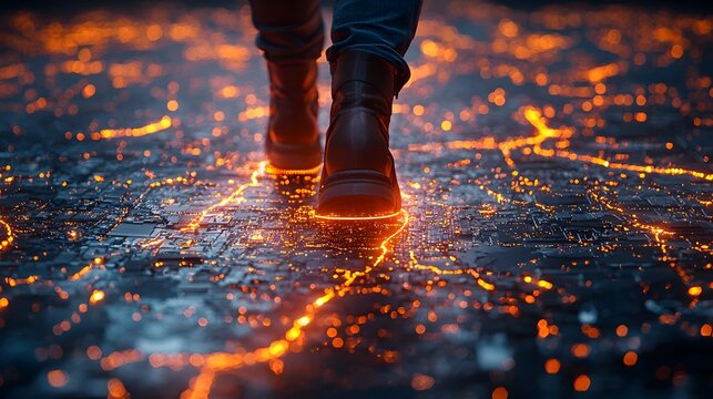 Navigating the Glowing Holographic Map of an Unfamiliar Urban Landscape with Determination - Powered by Adobe