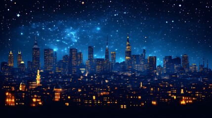 Fototapeta premium Night City Skyline Under Starry Sky
