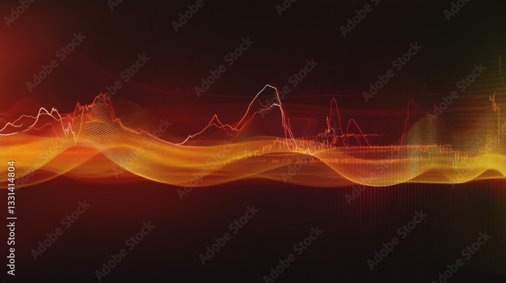 Fototapete A digital line graph showing financial trends and market analysis, with a glowing gradient background, highlighting key data points.